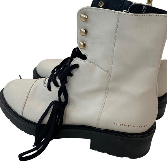 NEW! AllSaints Dusty Cap Toe Combat Boot Stone White Leather - Picture 8 of 10